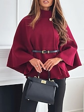 levne Zimní kabáty-Dámské Plášť / pláštěnky Pohodlné Prodyšné S páskem Elegantní Na běžné nošení Bez vzoru Dovolená ulice Ležérní Denní nošení Pullover Standardní Stojáček Volný Dlouhý rukáv Svrchní oděvy Černá Fialov