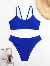 cheap Bikini Sets-Women's Bikini 2 Piece Swimsuit Cheeky Slim Backless Vacation Beach Wear Solid Color V Neck Sleeveless Bathing Suits