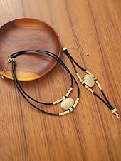cheap Women's Necklace-Women's Bohemian Leather and Metal Statement Necklace &amp; Bracelet Set, Adjustable, Available in Gold and Silver – Perfect for Casual and Evening Wear