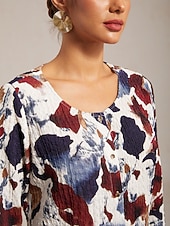 economico camicie, top e camicette-camicetta da vacanza con stampa a pennello e scollo tondo elasticizzato