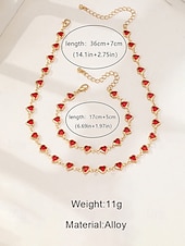 baratos Dia dos Namorados-Conjunto de colar e pulseira com pingente em formato de coração, feito de liga metálica, disponível em diversas cores – acessório perfeito para o Natal e Dia dos Namorados.