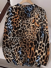 Χαμηλού Κόστους Ζώα tee-Γυναικεία Μπλουζάκι Στάμπα Γραφική Λεοπάρ Βίντατζ Μοντέρνα Στυλάτο Μακρυμάνικο Λαιμόκοψη V Κανονικά μπλουζάκια Καθημερινά Θαλασσί Άνοιξη Φθινόπωρο