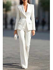 Недорогие Женские костюмы-Жен. Костюмы-2 Брючные костюмы Официальные Свадебный гость Стретч-креп Элегантный стиль Простой На каждый день Длинный рукав В пол До щиколотки Прямоугольный Застегнутый фронт