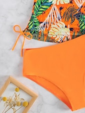 economico Tankini-Costume da bagno tankini da donna 2 pezzi arricciato palmo cheeky controllo pancia vita alta slinguato senza schiena vacanza in spiaggia scollatura a halter floreale senza maniche