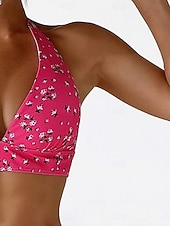 tanie 3-częściowy zestaw bikini-Strój Kąpielowy Damski Bikini 3 Częściowy Z Spódnicą Smukły Bez Pleców Letni Strój Plażowy Kwiatowy Sznurek Bez Rękawów