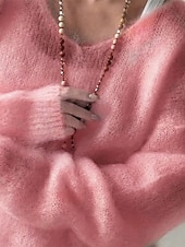 levne Pevné barvy-Dámské Svetr Rolák Elegantní Módní Roztomilý Pevná barva Do V Pletený Dlouhý rukáv Běžné topy Plést Venkovní Domů Denní Vodní modrá Světlá růžová Podzim Zima