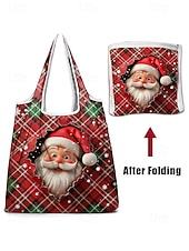 tanie Graficzne torby drukowane-Damska składana torba na zakupy świąteczna – wiele wzorów z motywem Świętego Mikołaja, materiał poliestrowy, trwała i kompaktowa, idealna na świąteczne zakupy i prezenty