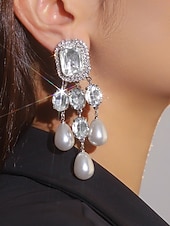 Недорогие Свадьба ACC-женские серьги-подвески из кристаллов и жемчуга — гламурные эффектные серьги-подвески со стразами для вечеринок, свадеб или вечерних мероприятий