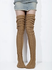cheap Women's Socks-Women's Acrylic Knit Over-the-Knee Socks - Soft, Warm, Perfect for Christmas, Available in Multiple Sizes