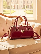 economico Borsette e borse tote-elegante borsa da sera da donna in pelle verniciata, decorata con cristalli, disponibile in rosso e blu navy, perfetta per feste formali e celebrazioni festive