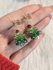 ieftine Cercel de damă-Bijuterii acrilice de Crăciun pentru femei – colier și cercei cu brad festiv și funde roșii, perfecți pentru petreceri și sărbători