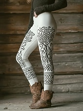  Damen Leggings Gemütliche Leggings Urlaub Vintage Ethno-Stil Knöchellang Hohe Taille Grafik Drucken Bequem Dehnbar Lässig Täglich Urlaub Weiß Frühling Herbst Winter Schmale Passform