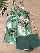 economico Tankini-Per donna Costumi da bagno Due pezzi Shorts Costume da bagno Senza schiena Vacanza Abbigliamento da Spiaggia Floreale Grafico Scollo a V Senza Maniche Costumi da bagno
