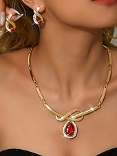 abordables Collier pour femme-Ensemble de bijoux en or 2 pièces pour femme - collier en cristal rouge en forme de larme &amp;boucles d'oreilles, élégants accessoires de mariée en strass pour les mariages &amp;événements festifs