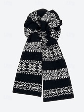 preiswerte Schals für Damen-Weihnachtsstrickschal mit Schneeflockenmuster für Damen – aus Acryl, festliches rot-weißes Muster, perfekt für Winterfeiertage und Weihnachtsfeiern