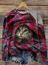 economico Animali Tops-Per donna Felpa Pullover Patchwork Grafico Animale Casual Manica Lunga Girocollo Top Regolari Casuale Streetwear Abbigliamento Quotidiano Giallo Vino Beige Autunno Inverno