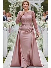 cheap Floor Length-Mermaid Trumpet Floor Length Sequin Dress Wedding Guest Dress Formal Dresses Mother of the Bride Dress Long Sleeve Illusion Neck Elegant Sparkle &amp; Shine Satin Sequined with Pearls Sequin