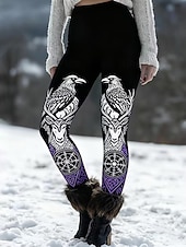 preiswerte -Damen Leggings Gemütliche Leggings Urlaub Vintage Ethno-Stil Volle Länge Hohe Taille Grafik Tiermotiv Drucken Bequem Dehnbar Lässig Täglich Outdoor Purpur Frühling Herbst Winter Schmale Passform