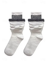 levne Dámské ponožky-Dámské bavlněné dvouvrstvé volné ponožky – stylový pruhovaný design, měkké a pohodlné – ideální pro běžné nošení a pohodlné nošení