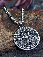 halpa Miesten korut-Miesten viikinkipuu-riipuskaulakoru - metalliseos, vintage-kultaa ja -hopeaa, pohjoismaisesta tyylistä inspiroitunut, täydellinen lahja luonnon ystäville, rentoon ja juhlavaan tilaisuuteen