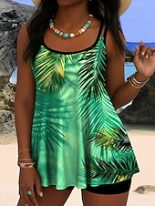 baratos Tankinis-Maiô Feminino Tankini 2 Peças Palma Cintura Alta Costas Nuas Roupas de Praia para Férias Gráfico Geométrico U Neck Sem Manga