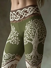  Per donna Vichingo Leggings Leggings comodi Vacanza Vintage Stile Etnico Lunghezza intera Vita Alta Grafico Albero Stampa Confortevole Alta elasticità Casuale Quotidiano Vacanza Verde Primavera