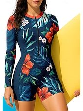 economico Rash Guards Interi-Per donna Top sottomuta Costume da bagno Boyleg Floreale Con zip Imbottitura rimovibile Cerniera Frontale Protezione Solare UV UPF50+ Ultra Leggero (UL) Manica Lunga Costume da Bagno Top sottomuta