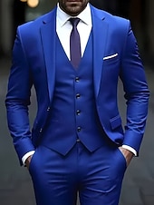 Χαμηλού Κόστους Ανδρικά Κλασικά Σακάκια-Ανδρικά Σακάκι+Γιλέκο+Παντελόνι Μπλέιζερ Στολές Επιχείρηση Κοκτέιλ Πάρτι Γαμήλιο Πάρτι 3 Κομμάτια Μοντέρνα Καθημερινό Άνοιξη Φθινόπωρο Πολυεστέρας Σκέτο Τσέπη Κουμπιά Άνετο Σταυρωτό Χρωματιστή ζακέτα