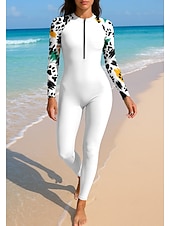 baratos Rash Guards de Uma Peça-Mulheres Anti Atrito Trajes de banho de corpo inteiro Segunda-pele para Mergulho UPF50+ Secagem Rápida Elasticidade Alta Manga Longa Roupa de Banho Zíper Frontal Surfe Mergulho Snorkeling Natação