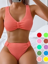 Χαμηλού Κόστους Σετ μπικίνι-Γυναικείο Μπιikinι 2 Κομμάτια Μαγιό Ραφές Κάτω Κερκίδα Slim Χωρίς Πλάτη Διακοπές Ρούχα Παραλίας Μονοχρωμία V Λαιμός Αμάνικο Μαγιό