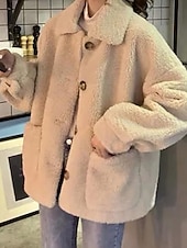 voordelige Jassen-Dames Winterjas Fleecejack Teddy jas Comfortabel Zak Elegant Actief leuke Style Dagelijks Effen Kleur Formeel Buiten Huis Lahja Kort Strijkijzer Ruim Passend Lange mouw bovenkleding Abrikoos Lente