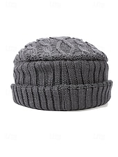 baratos Chapéus Masculinos-Gorro de tricô masculino – forrado com lã para maior aquecimento, diversas cores, design elegante em tricô trançado para atividades ao ar livre no inverno.
