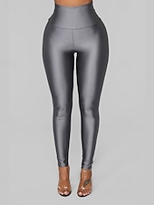billige Vanlige leggings-Dame kinesisk Leggings Gatemote Fritid Full lengde Middels midje عادي Elastisk midje Skinnende Metallisk Bekvem Elastisk Daglig utendørs Feriereise Sølv Kamel Svart kaffe Høst Vinter Løstsittende
