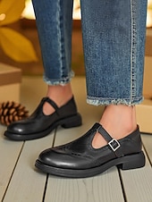 billiga Platta damskor-Bruna damskor i konstläder med brogue-detaljer, Mary Jane-skor, klassisk och bekväm stil, perfekta för arbete, vardagsutflykter och vardagsbruk.