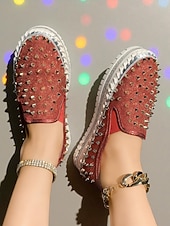 voordelige Damessneakers-Dames instapsneakers met glitter en studs - glinsterende platformschoenen met strass-versiering voor uitgaansgelegenheden, feesten en clubwear &amp;feestelijke outfits