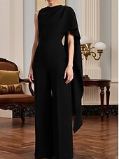preiswerte Overalls für Mütter-Overalls Bodenlang Brautmutterkleid Ärmellos Rundhalsausschnitt Elegant Einfach Formell Hochzeitsgast Stretchstoff mit Einfarbig