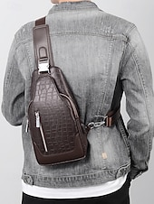 זול תיקים לגברים-תיק עור לגברים, עמיד למים ועמיד, קיבולת גדולה, דוגמת תנין אופנתית לשימוש חיצוני ויומיומי