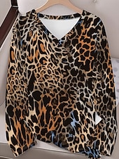 Χαμηλού Κόστους Ζώα tee-Γυναικεία Μπλουζάκι Στάμπα Γραφική Λεοπάρ Βίντατζ Μοντέρνα Στυλάτο Μακρυμάνικο Λαιμόκοψη V Κανονικά μπλουζάκια Καθημερινά Θαλασσί Άνοιξη Φθινόπωρο