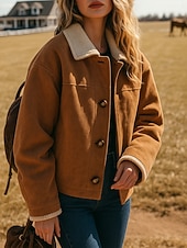 halpa Talvitakit-Naisten Talvitakki Rento takki Mukava Hengittävä Napit Vapaa-aika Tavallinen Loma Katu Kausaliteetti Arki-asut Yksirivinen Lyhyt Sänkyjen avaus Loose Fit Pitkähihainen Päällysvaatteet Kahvi Kevät