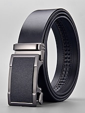 abordables Ceintures pour hommes-Ceinture en cuir pour homme, idéale pour Noël : cuir véritable de qualité supérieure, boucle carrée élégante, ajustable, accessoire de mode festif pour les occasions décontractées ou habillées.