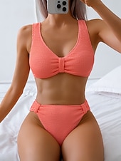 Χαμηλού Κόστους Σετ μπικίνι-Γυναικείο Μπιikinι 2 Κομμάτια Μαγιό Ραφές Κάτω Κερκίδα Slim Χωρίς Πλάτη Διακοπές Ρούχα Παραλίας Μονοχρωμία V Λαιμός Αμάνικο Μαγιό