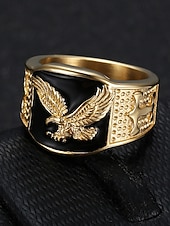 voordelige Heren sieraden-herenring van roestvrij staal met adelaarsmotief, zwart geëmailleerd ontwerp met gouden en zilveren afwerking, modieuze statementring, perfect voor casual of formele gelegenheden