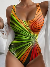 Χαμηλού Κόστους Ολόσωμα μαγιό-Γυναικεία Μοντέρνα Μαγιό One Piece Slimming Χρώματα Monokini Υψηλή Κοπής Τummy Control Υψηλή Μέση Slim Backless Διακοπές Vintage Ombre Γραφικό Round Neck Αμάνικα Μαγιό