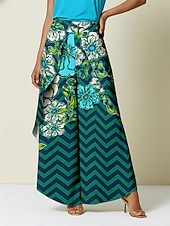 رخيصةأون السراويل النسائية-بنطلون واسع الساق من الساتان بطبعة زهور هندسية، مناسب للعطلات غير الرسمية