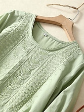 tanie Boho topy-Damskie Koszula Haft Jednokolorowe Kwiaty Codzienny Boho Rękaw 3/4 Rękaw 3/4 Półgolf Zwykłe topy Codzienny Wyjściowe Niebieski Jasnozielony Fioletowy Lato