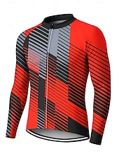 cheap Men's Jerseys-Men Cycling Jersey Downhill Jersey Geometric Abstract Contrast Color Long Sleeve Bike Tee Tshirt Jersey Compression Clothing with 3 Rear Pockets Mountain Bike MTB Road Bike Cycling UV Sun Protection