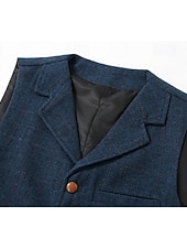  gilet da uomo in tweed, gilet, moda vintage, primavera e autunno, bottoni, misto lana, comodo, semplice, monopetto, scollo a V, vestibilità regolare, verde scuro, blu navy, grigio scuro, grigio chiaro.