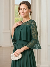 abordables Longitud a la altura del tobillo-Vestido de Fiesta en Línea A de Longitud de Té Ankle Length Vestido de Cóctel Vestido de Invitada de Boda Vestido de Madre de la Novia de Manga Larga Cuello Redondo Fiesta Elegante Vintage con