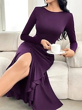 cheap Sweatshirt &amp; Hoodie Dresses-Women's Midi Dress Party Dress Cocktail Dress Elegant Modern Evening Party Party Cocktail Party Regular Fit Plain Long Sleeve Crew Neck Purple Spring Fall
