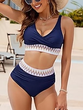 ieftine Seturi de bikini-Costum de baie pentru femei bikini cu 2 piese cu umeri cu arcuri subțire fără spate de vacanță pentru plajă solid decolteu în V fără mâneci